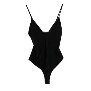 FASHION NOVA Black Bodysuit, Deep V Neck, Size S